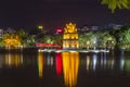 HANOI, VIETNAT - July 25, 2015 - Pretty night at Hoan Kiem lake